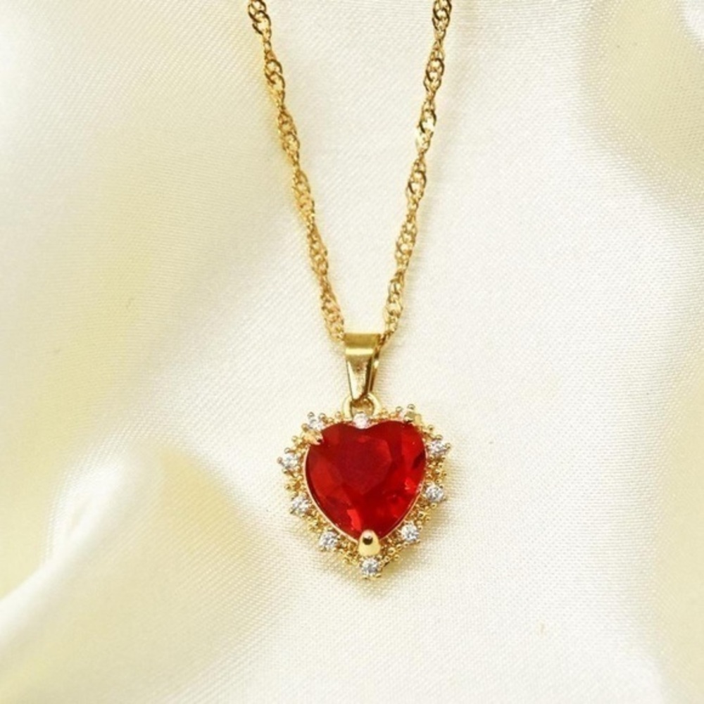 Vintage Inspired Red Heart Crystal Necklace